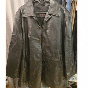 Black genuine leather coat large (medium)